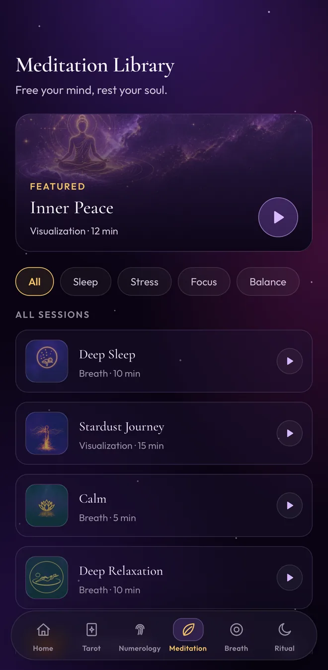 Mystica meditation library screen